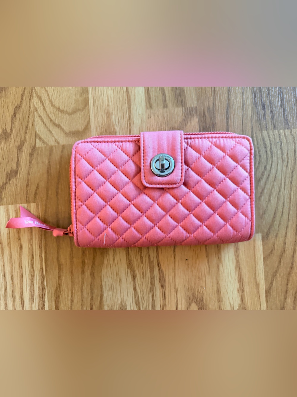 Quilted Terra Cotta Rose Zip-Around Phone Wallet with Turn-Lock